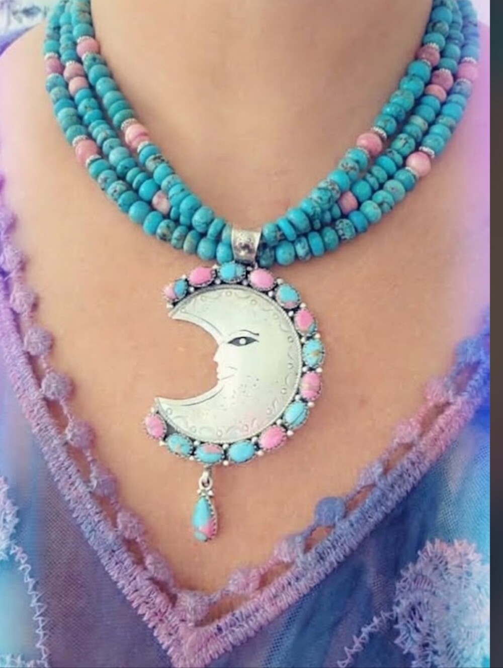 Southwest 925 Sterling Silver Man in The Moon Crescent Pendant